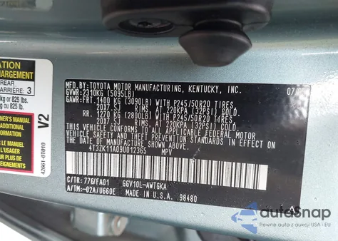 2009 Toyota Venza Base V6 z USA, uszkodzony, nr VIN 4T3ZK11A09U012365